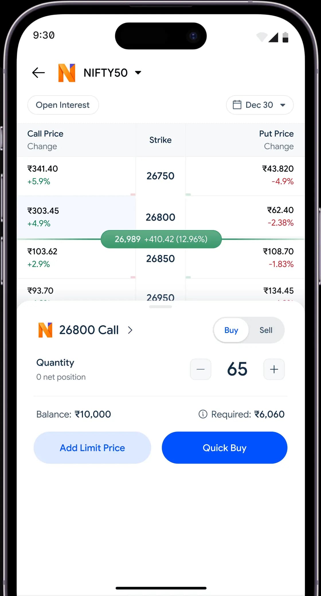 F&O app screen 1